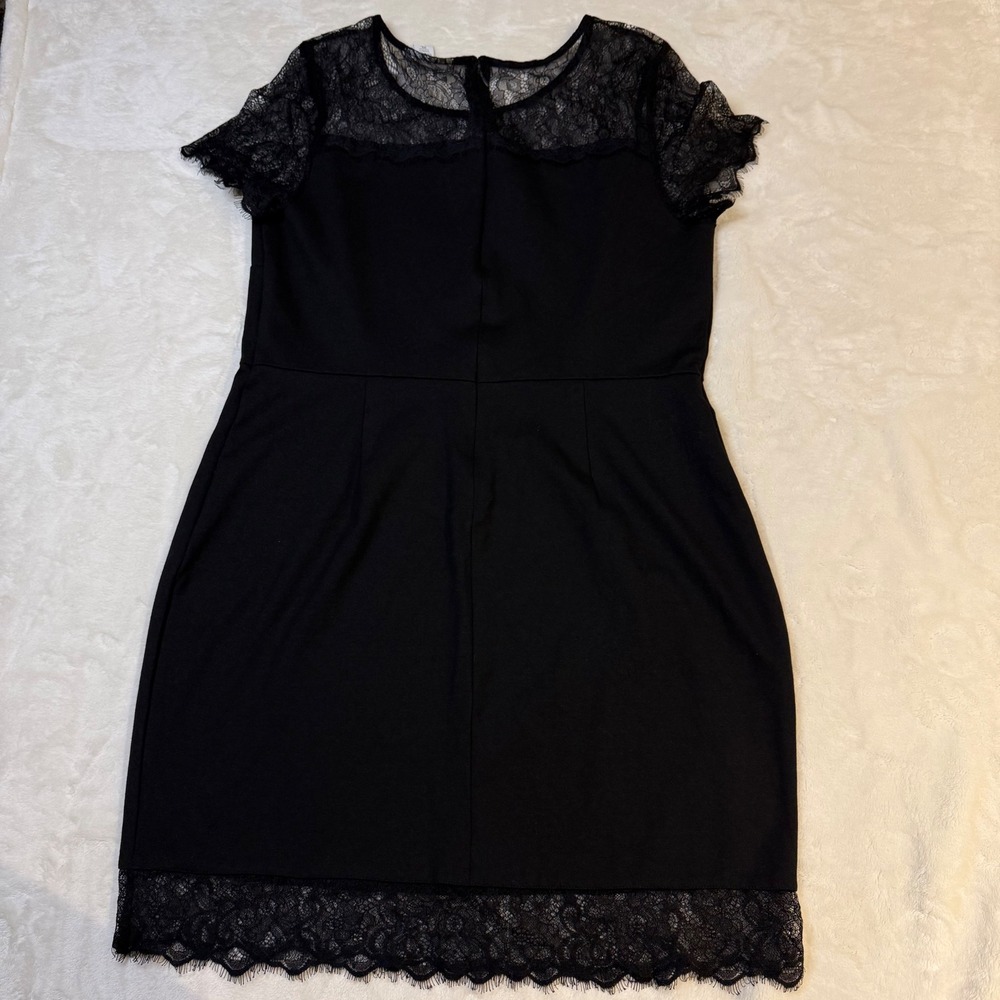 Black Lace Yoke Shift Dress Eyelash Hem XL Wedding Guest Dance Dress - Picture 10 of 10